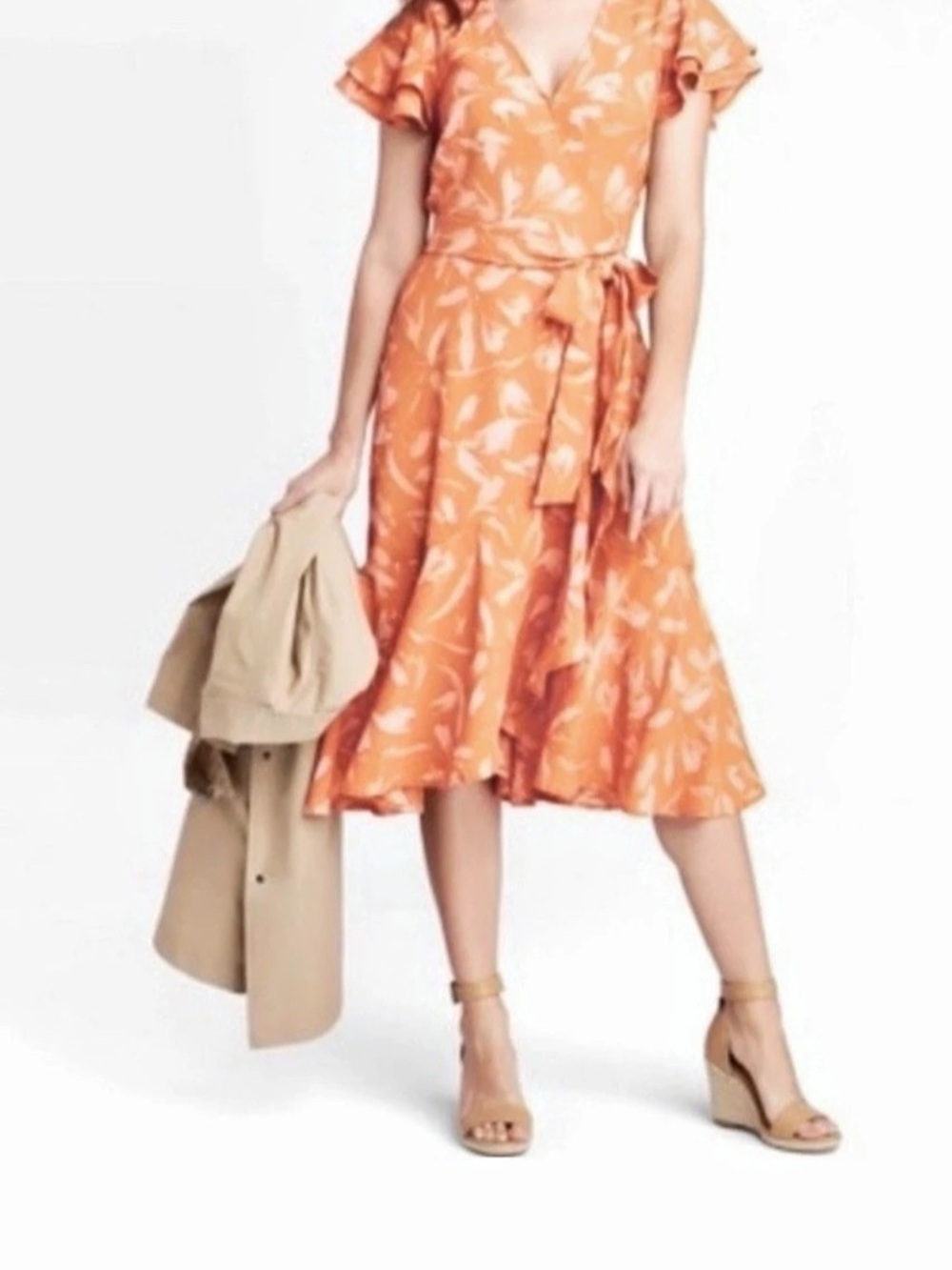 A New Day Floral Midi Dress in Orange & Peach Size XXL NWT